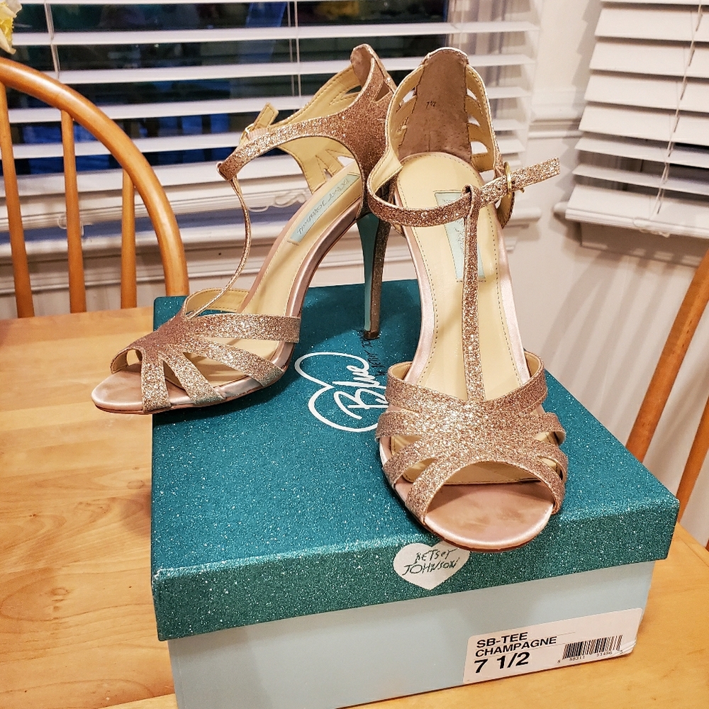Betsey Johnson T-Strap Champagne Glitter Heel